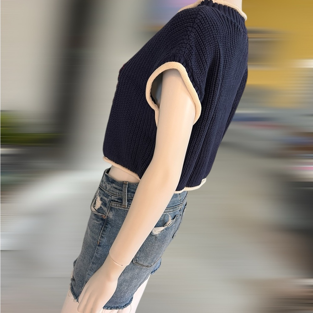 DAY & MOON Cropped navy patriotic sweater top S M L - Picture 7 of 8
